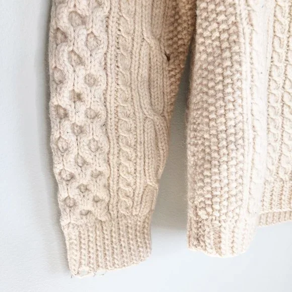 Vintage Hand Knitted Aran Irish Cable Knit Fisherman Cardigan Sweater Grandpa - Picture 4 of 5